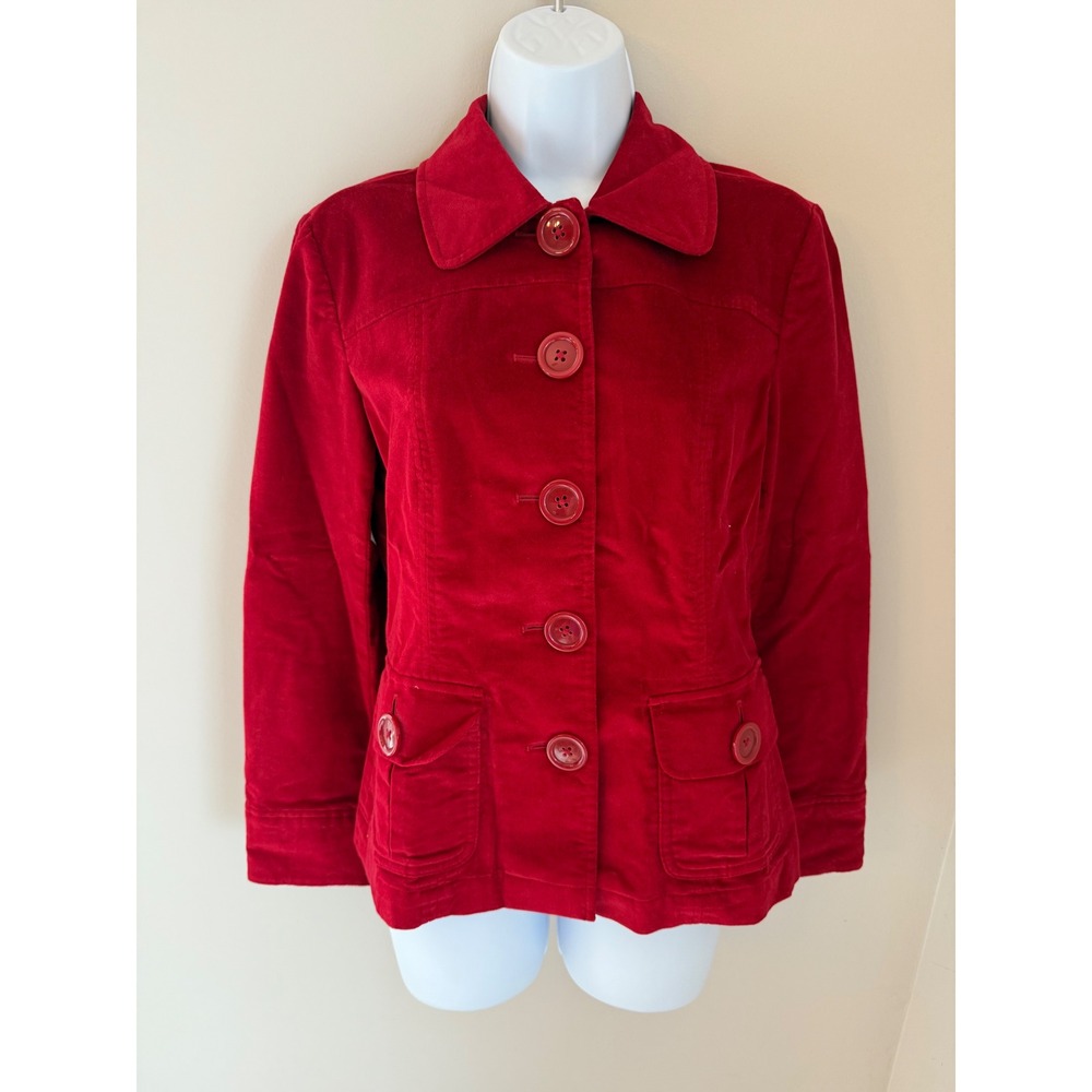 Talbots Corduroy Jacket Size 4 Red Stretch Cotton Button Front Classic Pockets